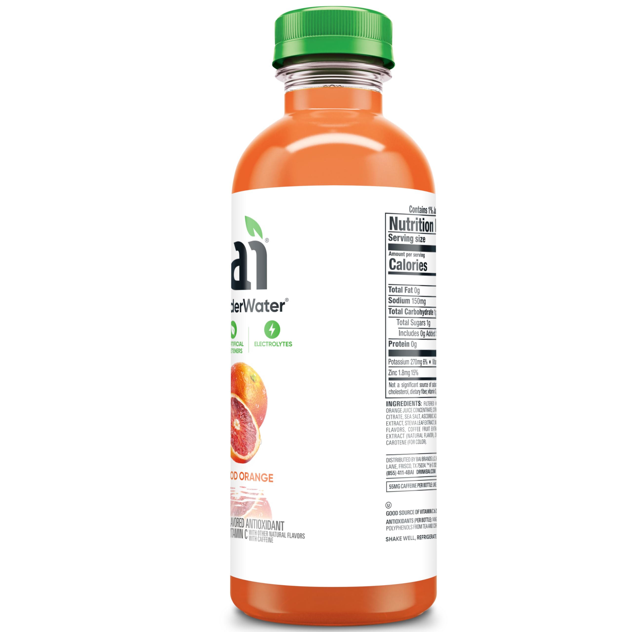 Bai Barú Blood Orange nutrition facts close-up showing low sugar and calories