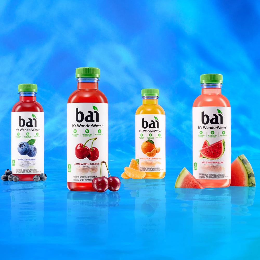 Bai Costa Rica Clementine bottle in backpack illustrating portable single-serve convenience