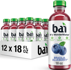 Bai Brasilia Blueberry front-packaging showing vibrant bottle and branding benefits