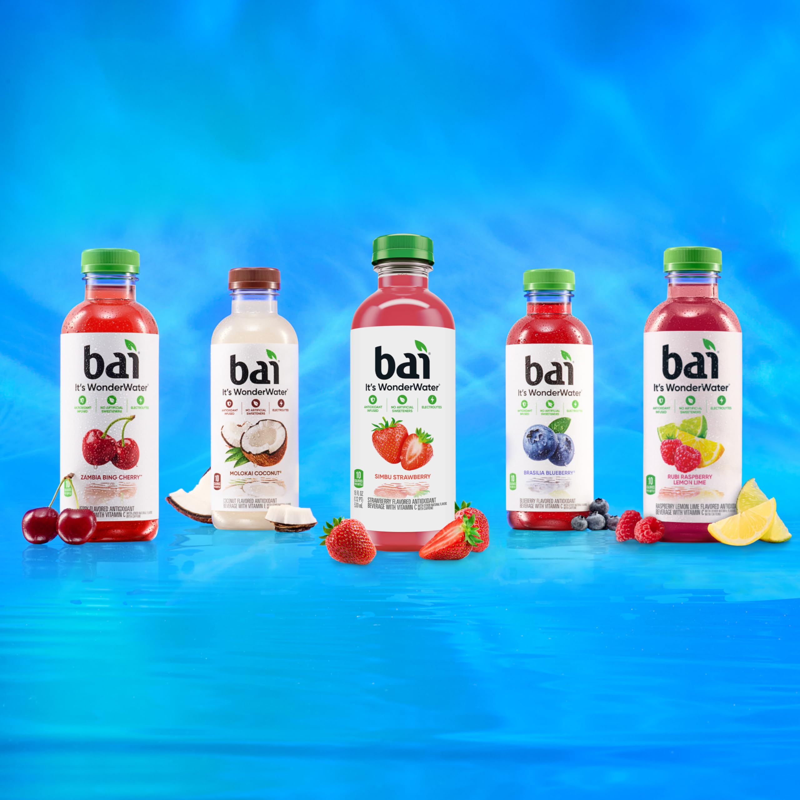 Bottle beside a ruler to show 18 fl oz Bai serving size and on-the-go fit
