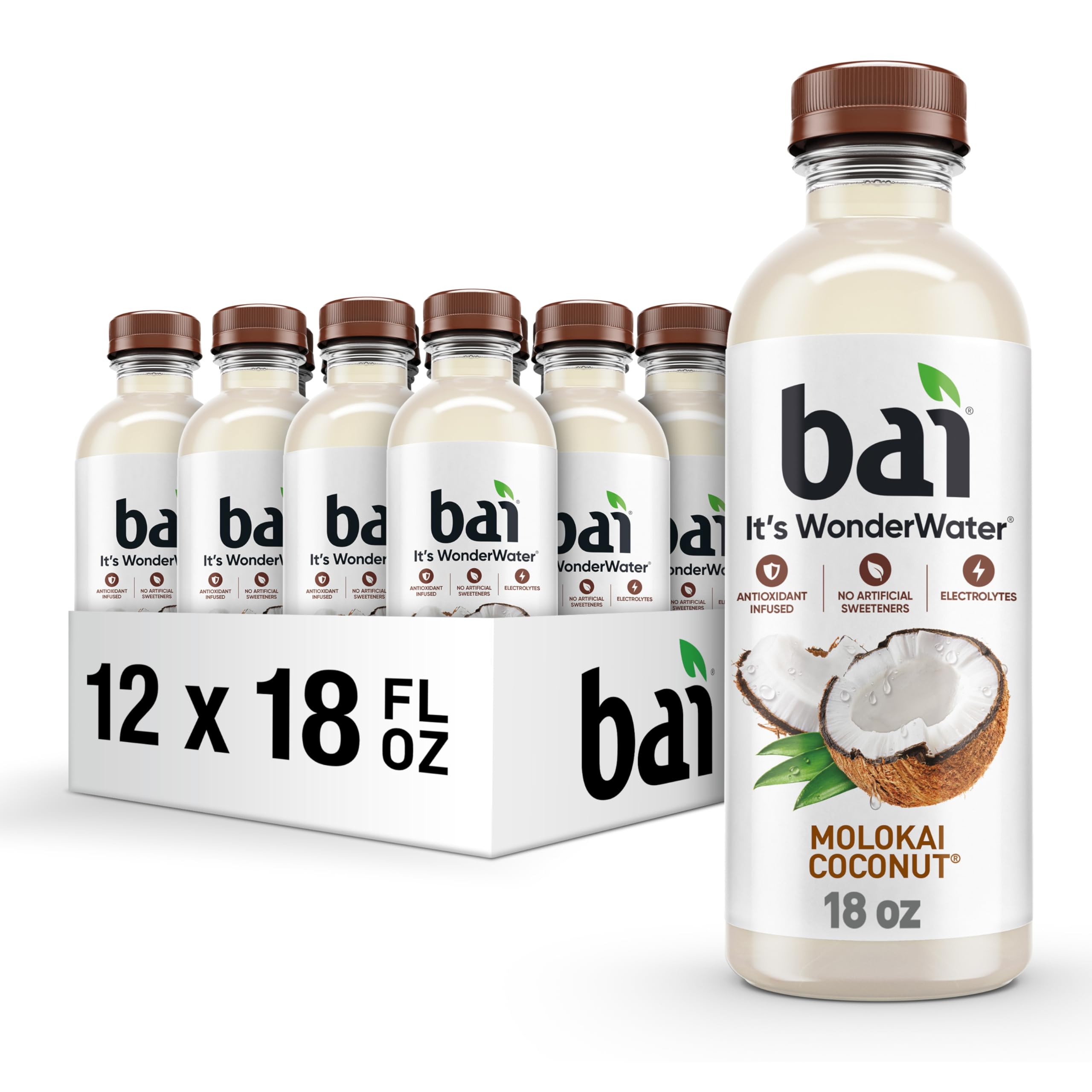 Bai Molokai Coconut front packaging showing refreshing bottle, perfect for on-the-go refreshment