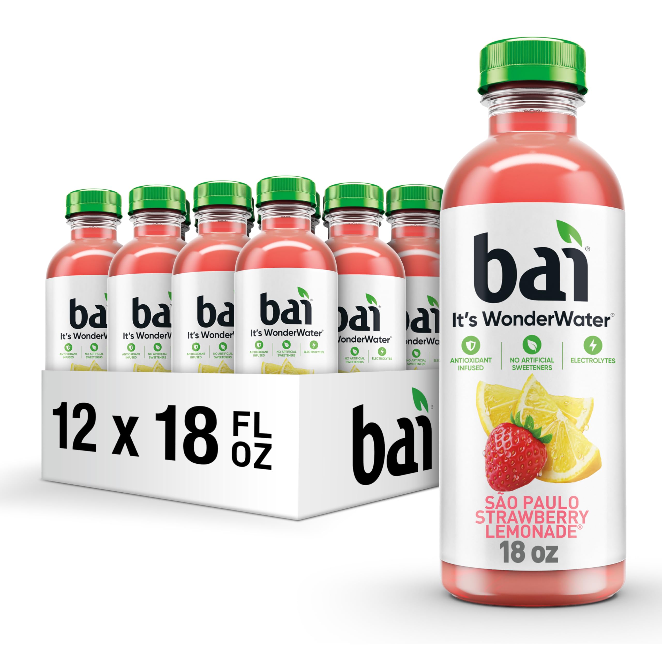 Bai front packaging shows São Paulo Strawberry Lemonade refreshing flavor benefit