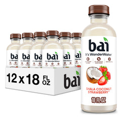 Bai bottle front packaging showing Shala Coconut Strawberry flavor and benefits