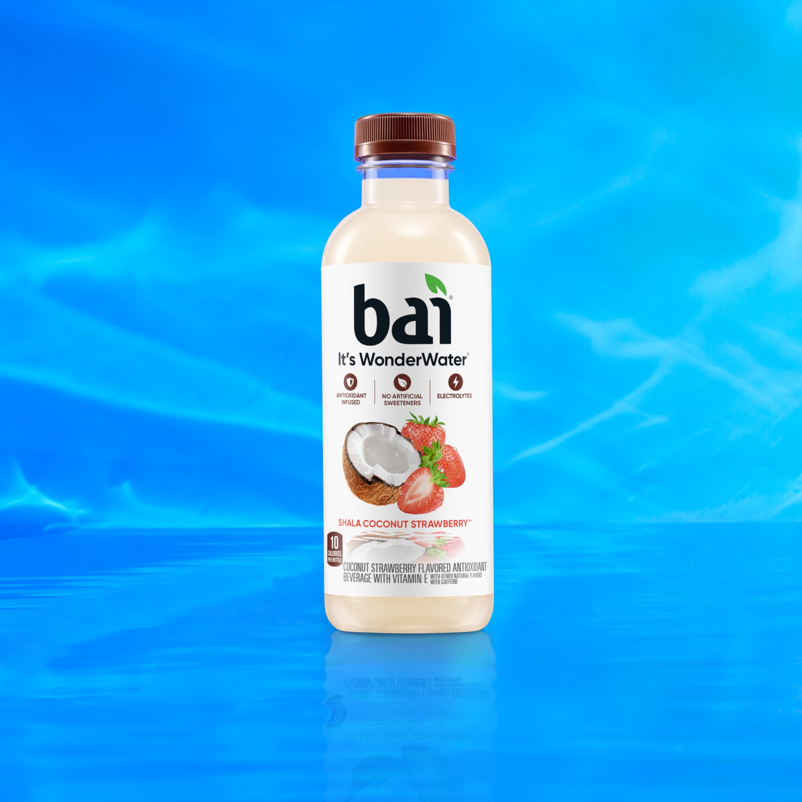 Open Bai bottle pouring into a glass illustrating refreshing flow