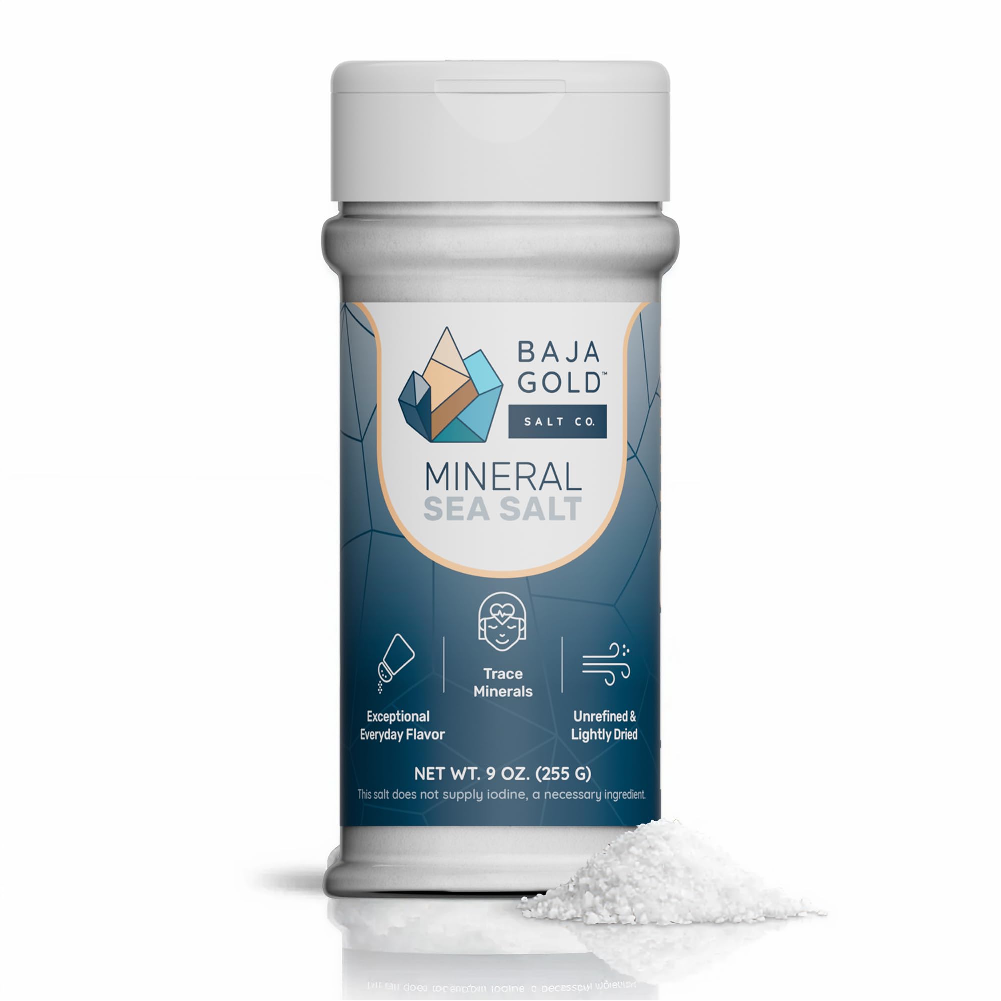 Baja Gold front packaging showing 9 oz shaker and clear label for easy countertop use