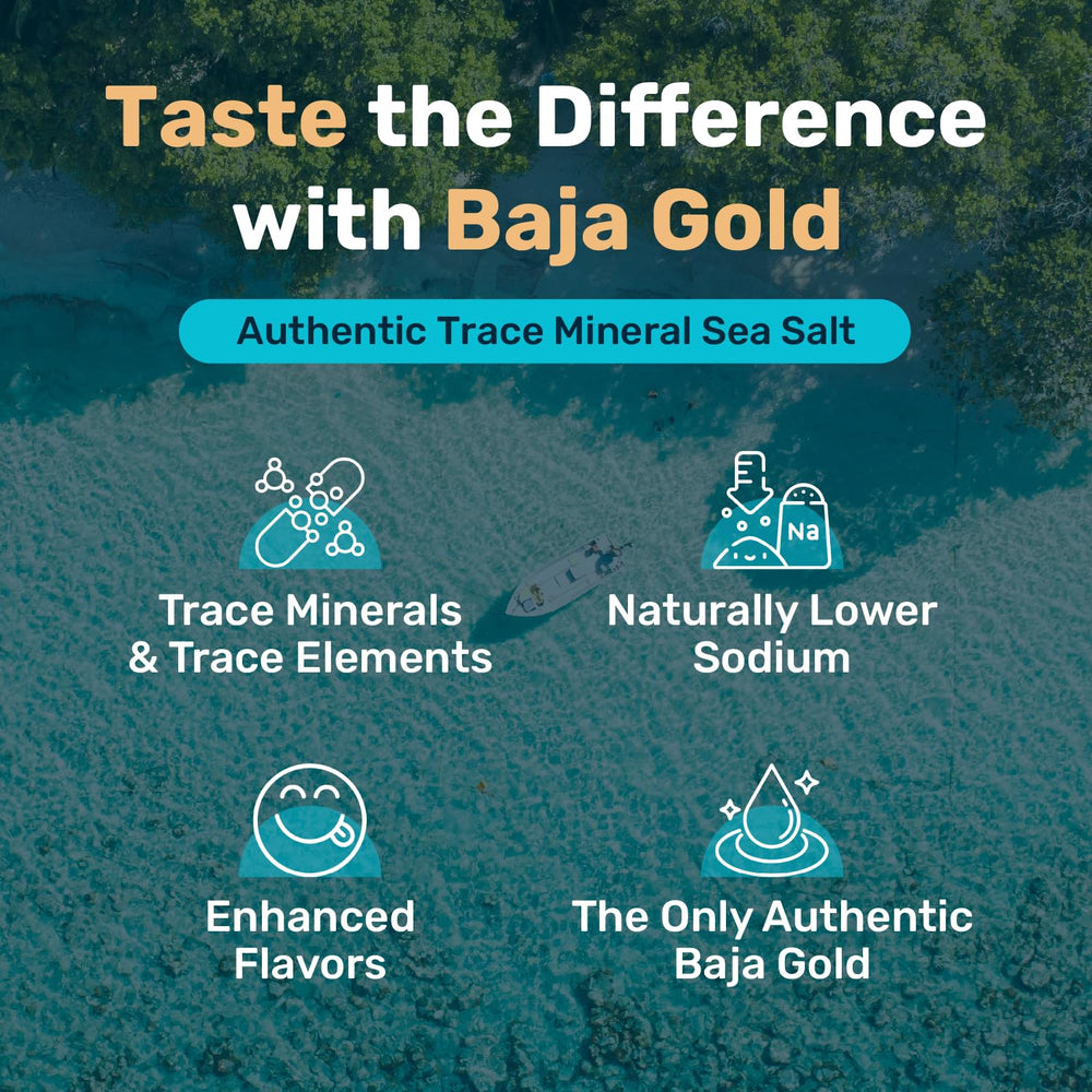 Baja Gold spoon dispensing crystals onto food for controlled seasoning benefit