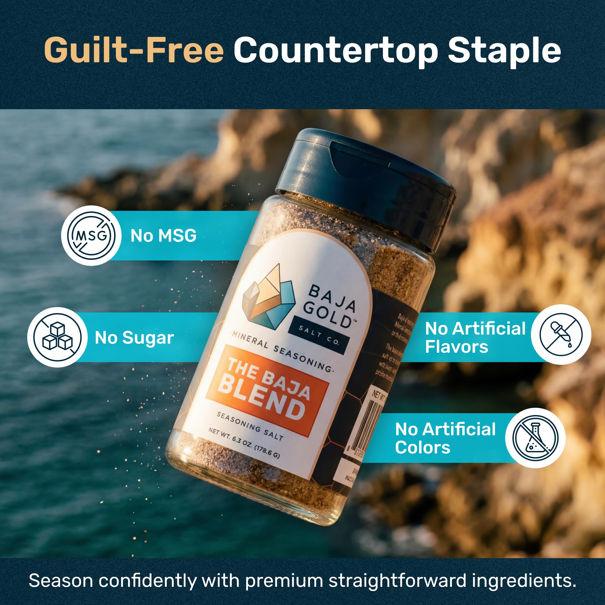 Baja Gold on spoon measuring portion for consistent seasoning