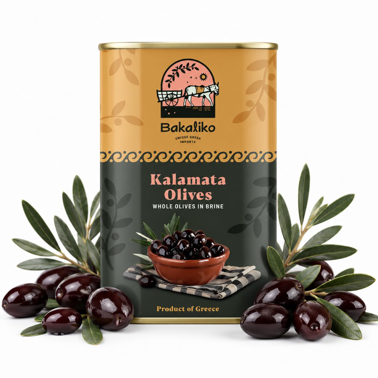 Bakaliko front jar view showing Kalamata olives and authentic Greek quality