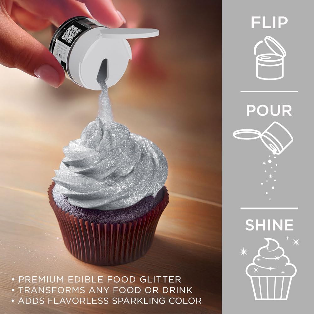 Close-up of Bakell silver Tinker Dust powder texture, fine particles for smooth finish