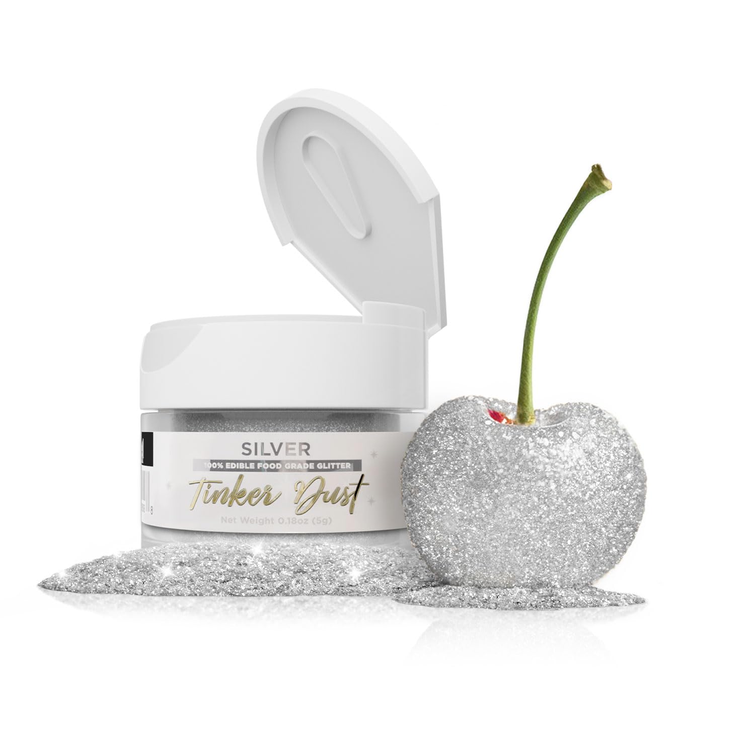 Bakell silver Tinker Dust front jar showing label and flip-cap, adds elegant sparkle