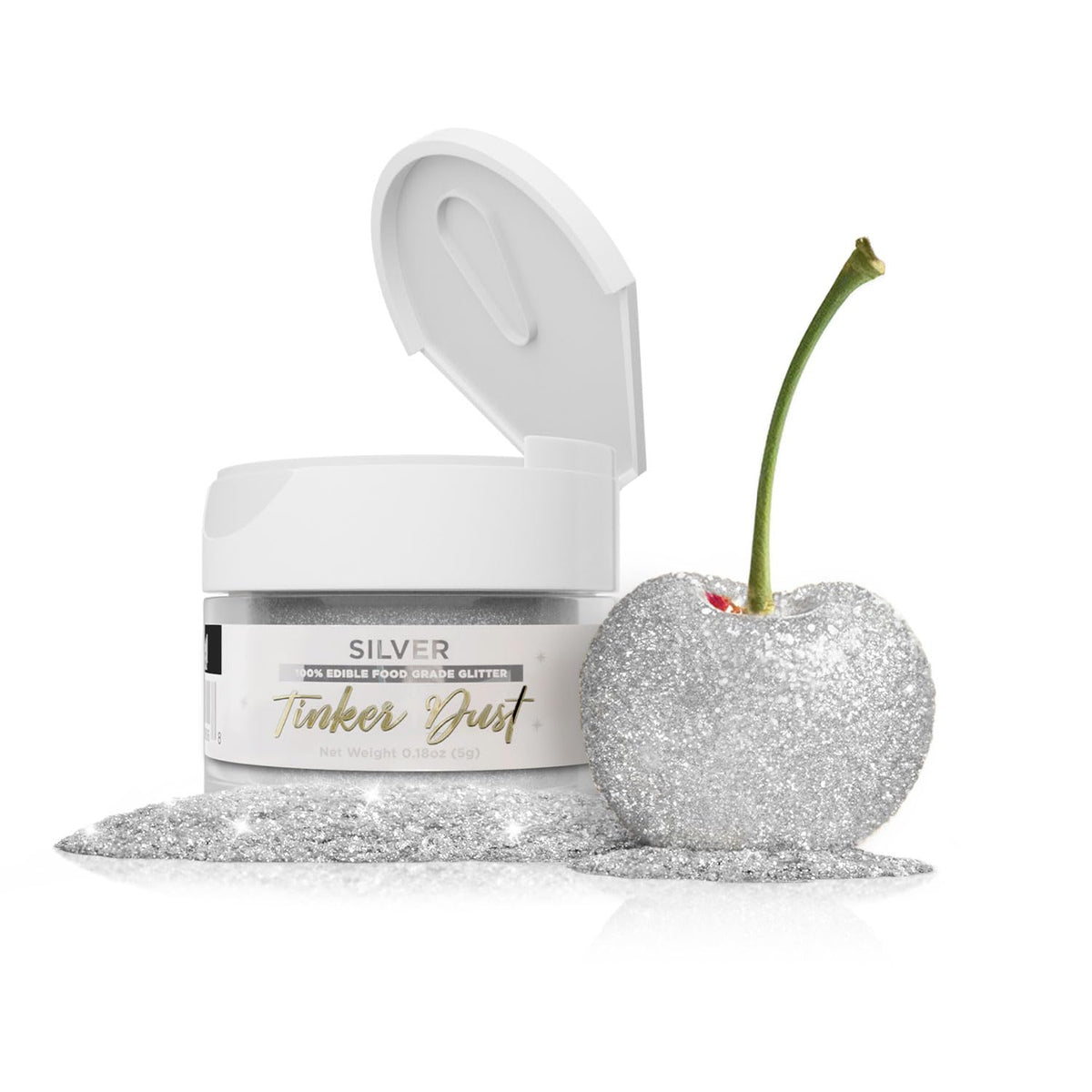 Bakell silver Tinker Dust front jar showing label and flip-cap, adds elegant sparkle