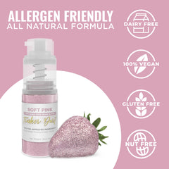 Bakell spraying soft pink dust onto a cake, providing a professional pearlescent finish