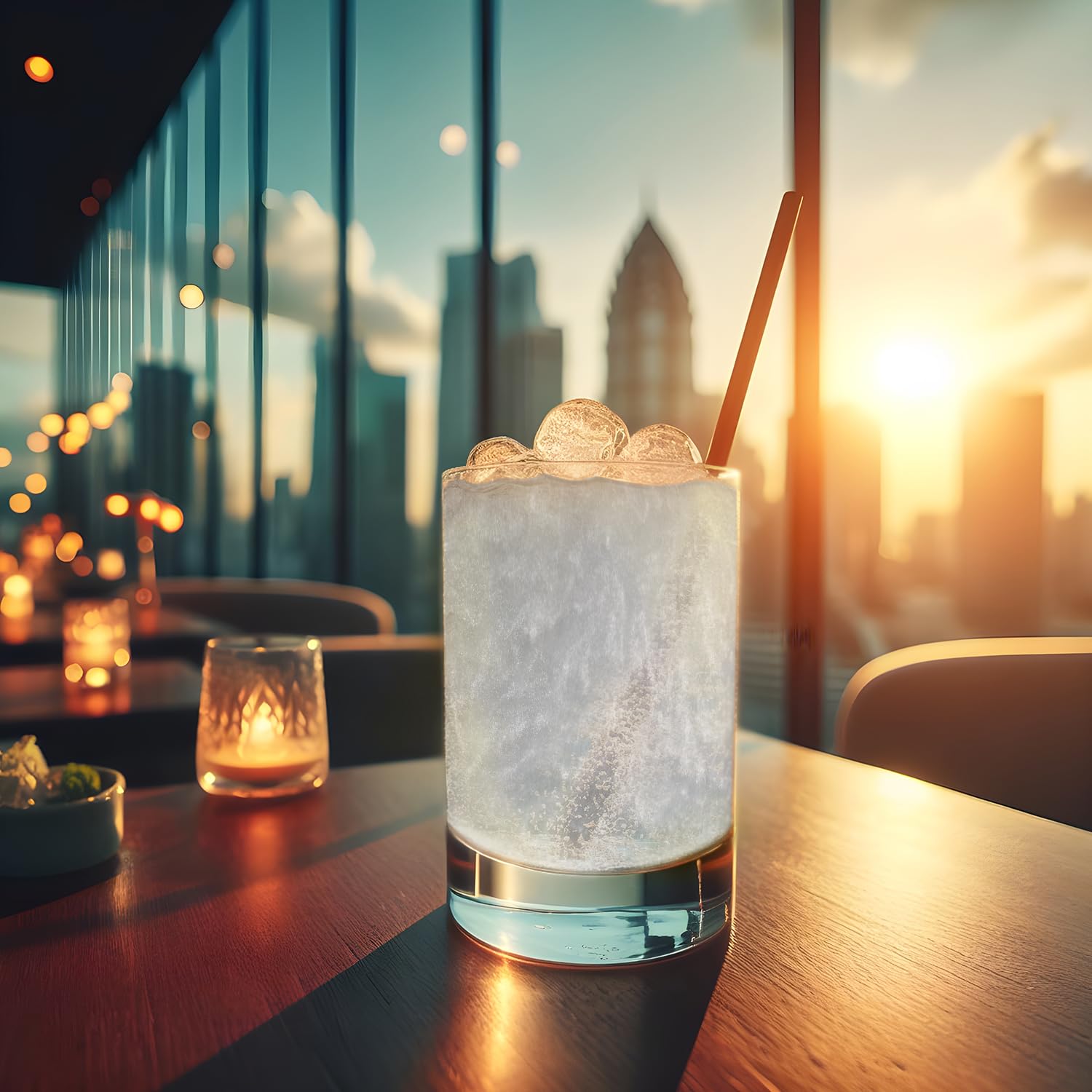 Bakell dust falling into cocktail creating a swirling shimmer for visual impact