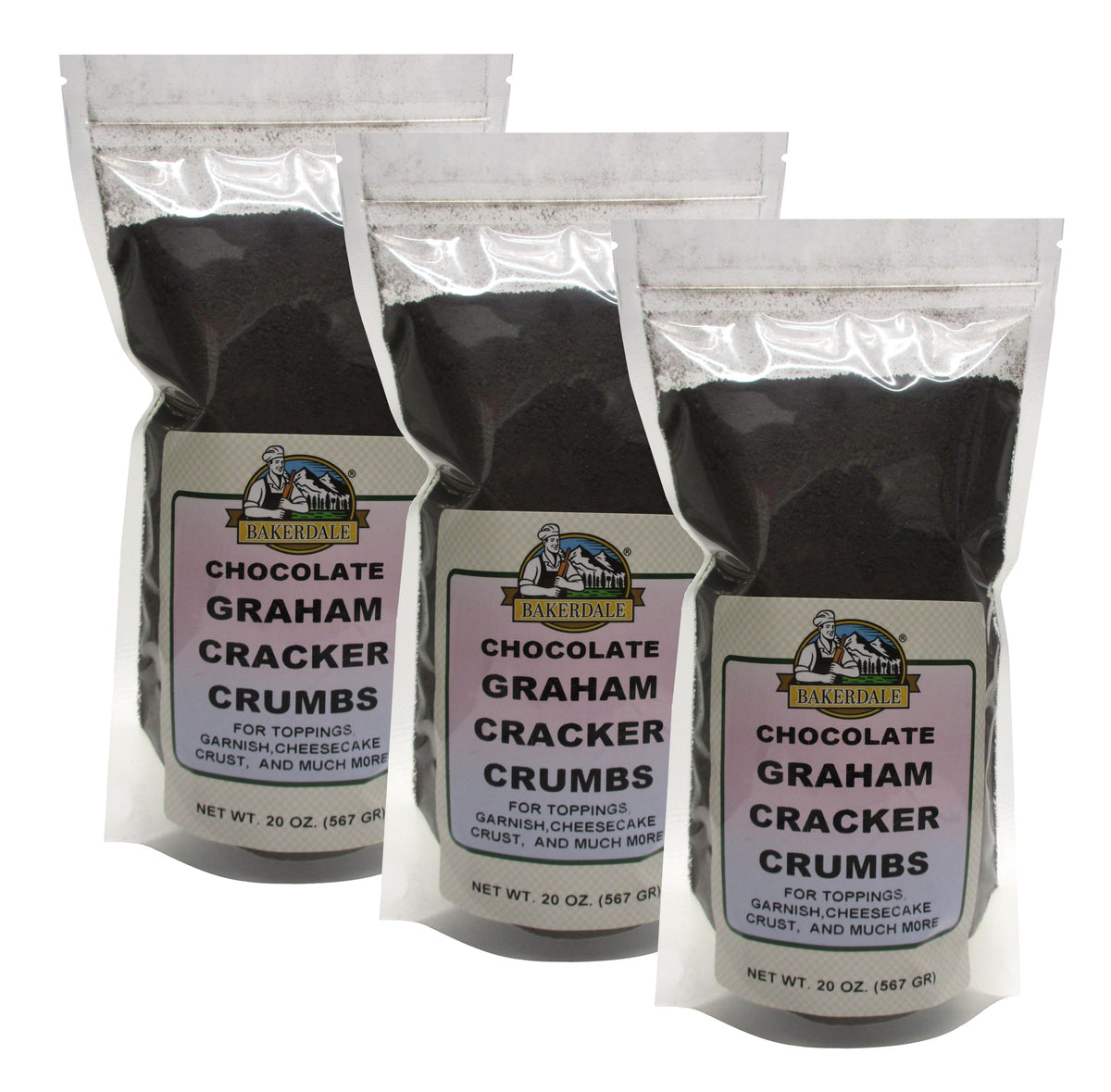 Bakerdale front packaging showing 20 oz pouch and clear product view, convenient storage benefit