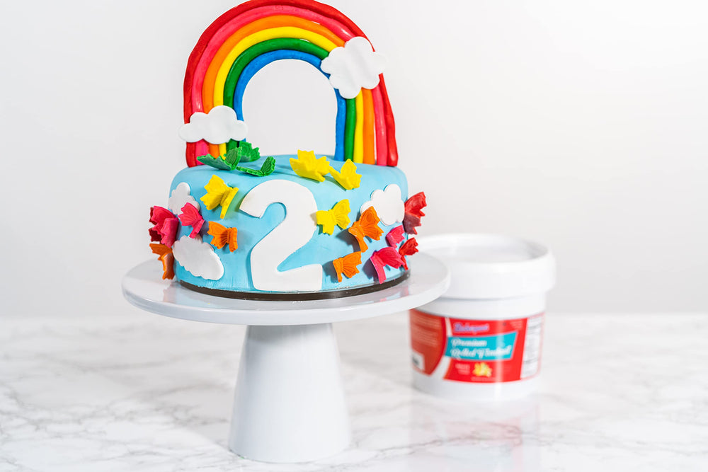 Bakerpan fondant roll next to measuring tool showing 5 lb supply and portion guidance