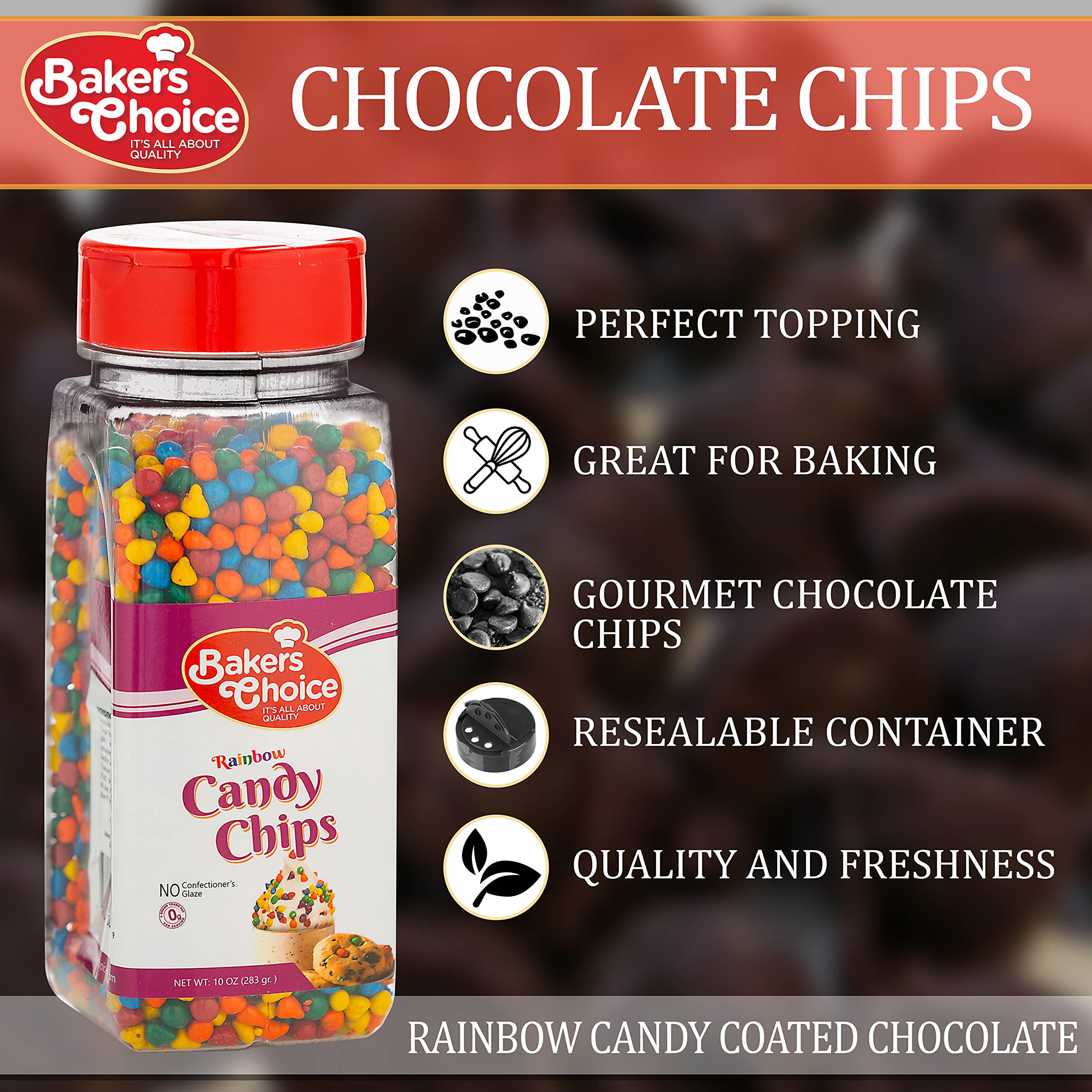 Baker's Choice close-up of candy shell and chocolate center highlighting texture