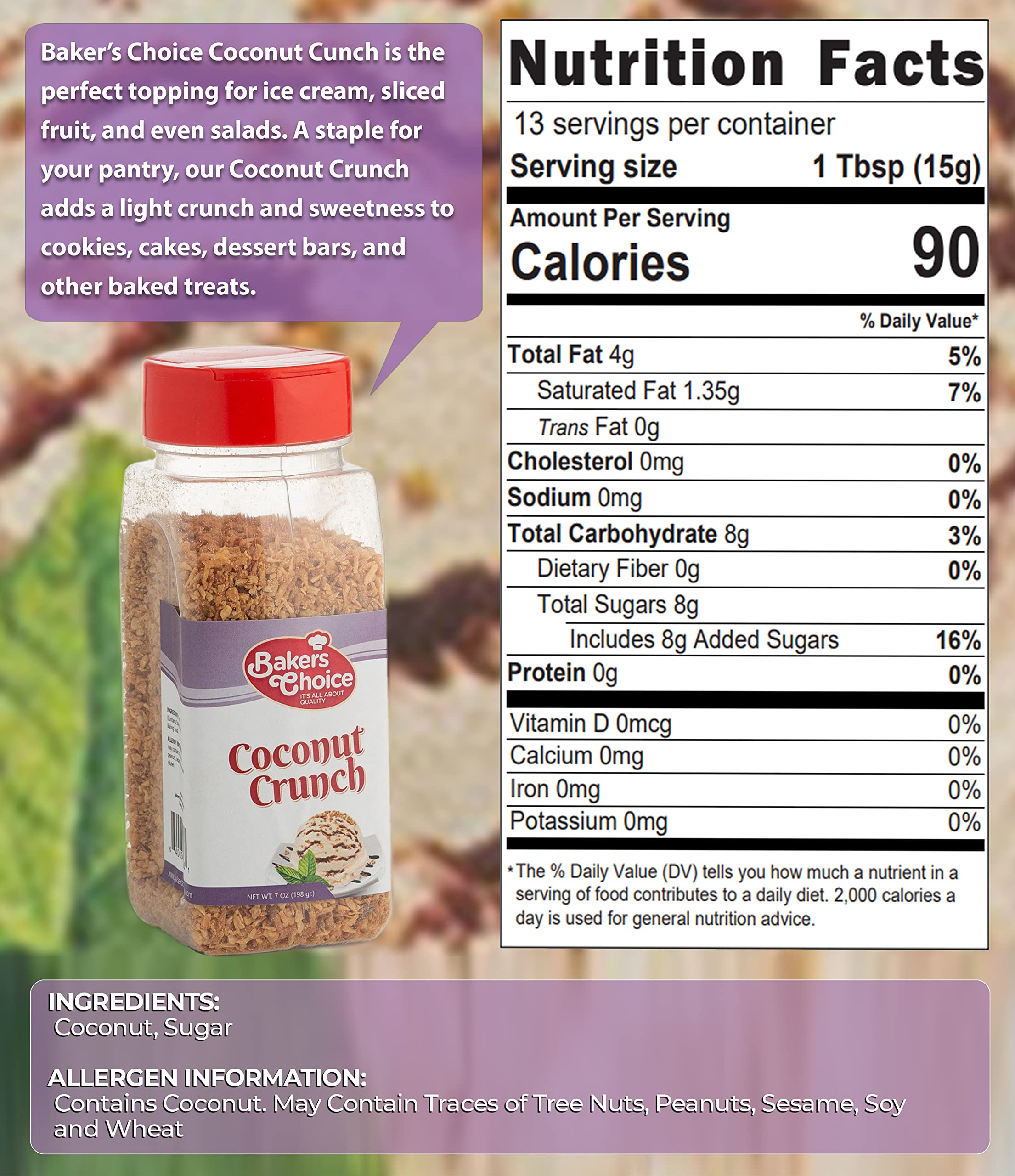 Baker's Choice close-up of coconut crunch texture highlighting crisp pieces