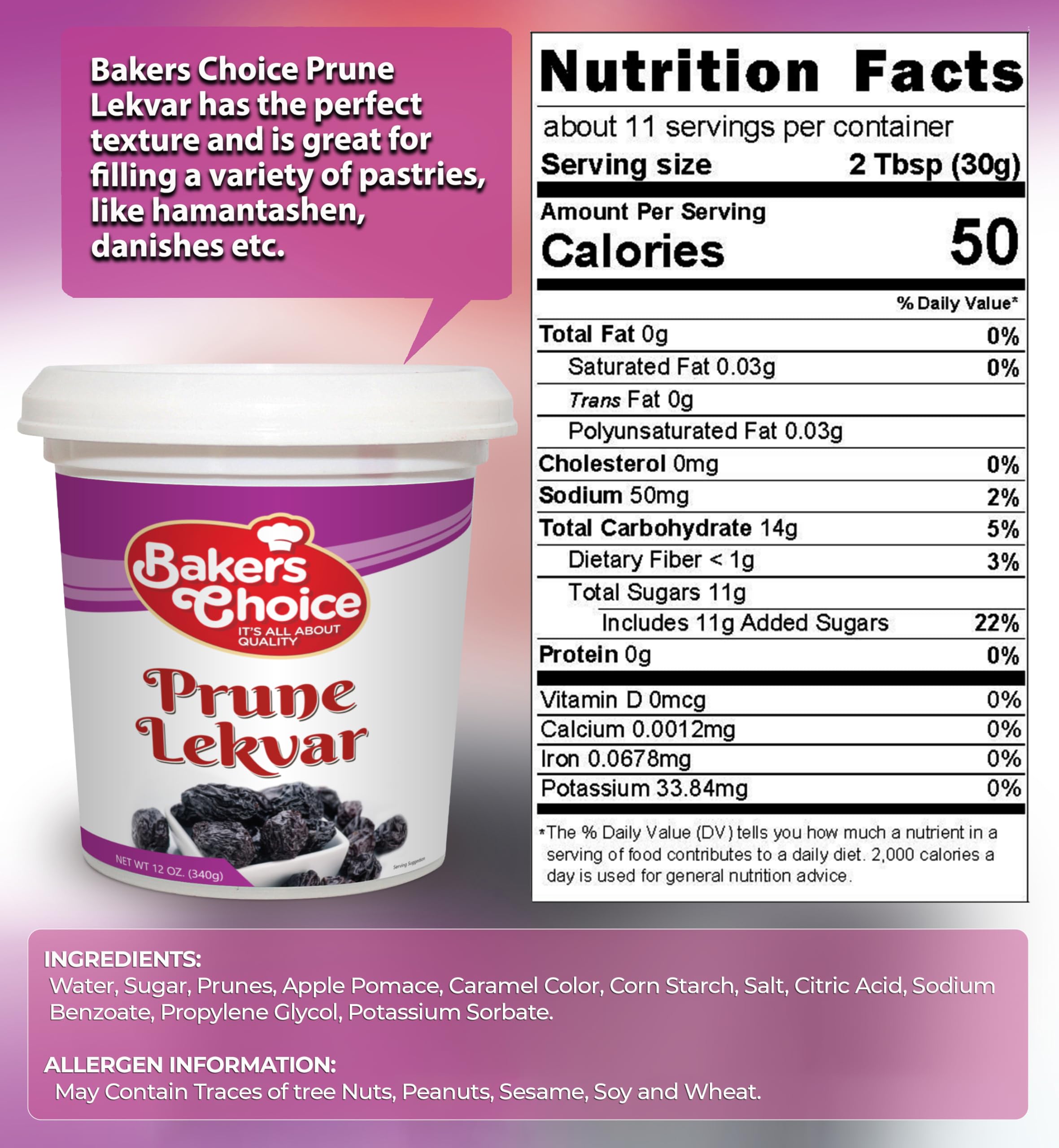 Baker's Choice spread on cake slice adding rich prune flavor