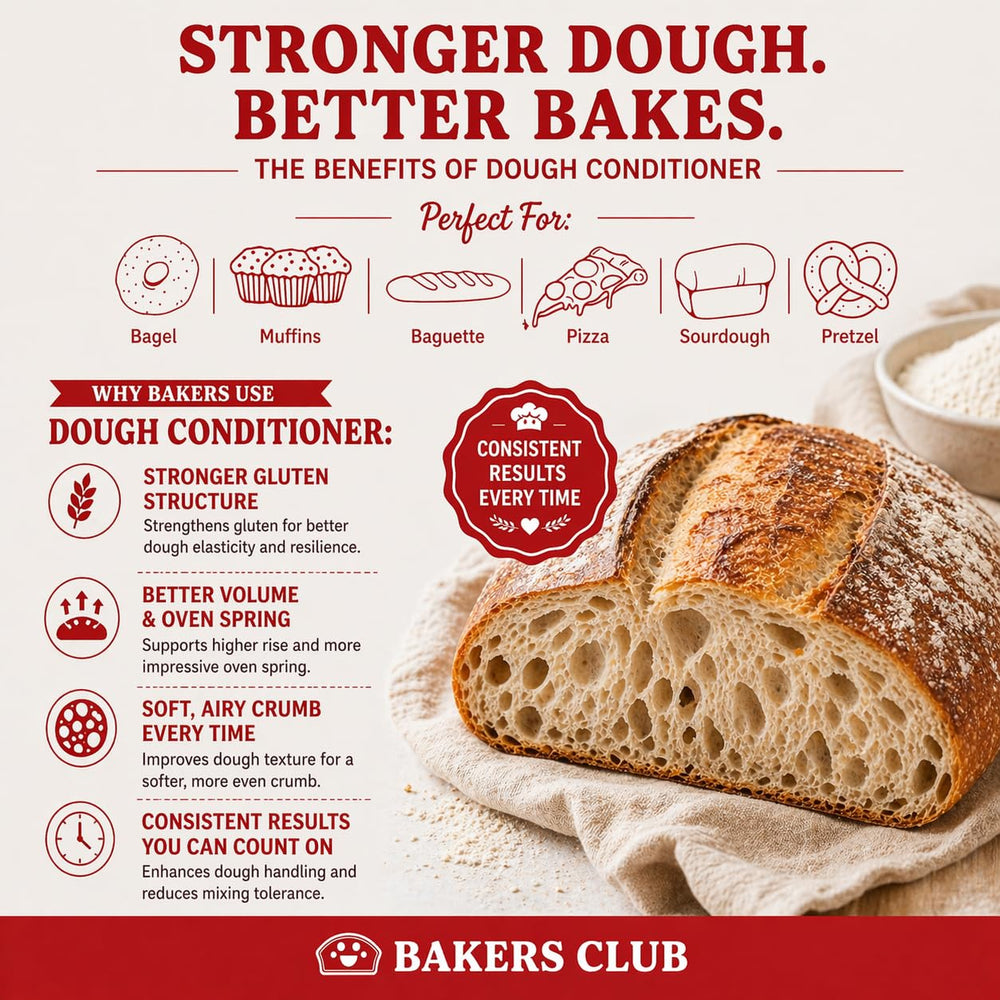 Bakers Club jar open with visible powder texture, benefit: easy measuring and use
