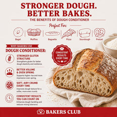 Bakers Club jar open with visible powder texture, benefit: easy measuring and use