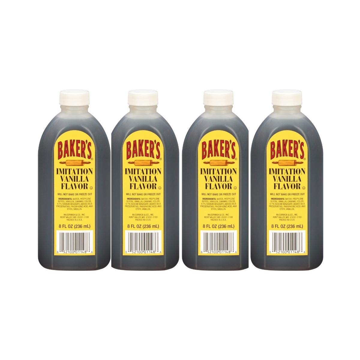 Baker's imitation vanilla front packaging showing clear label and dependable flavor