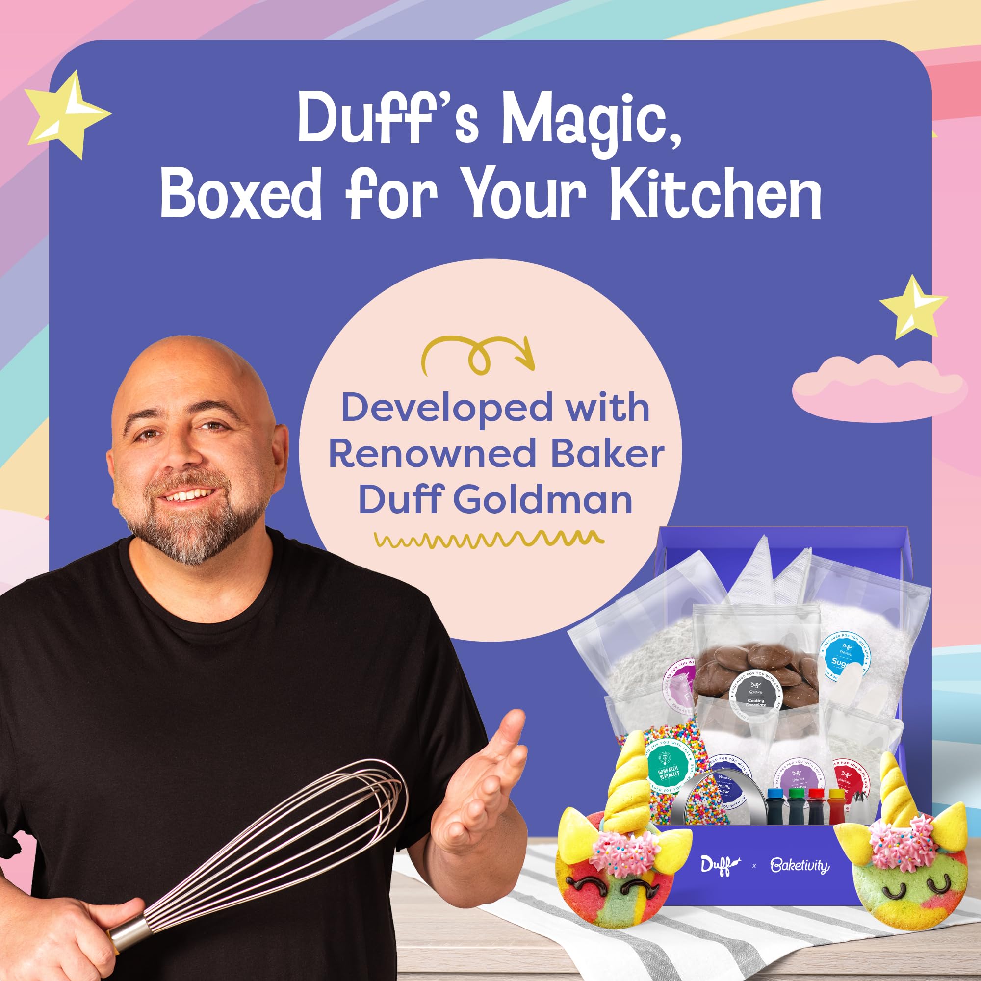 Baketivity card with QR code linking to Duff Goldman video tutorial for guided baking instruction