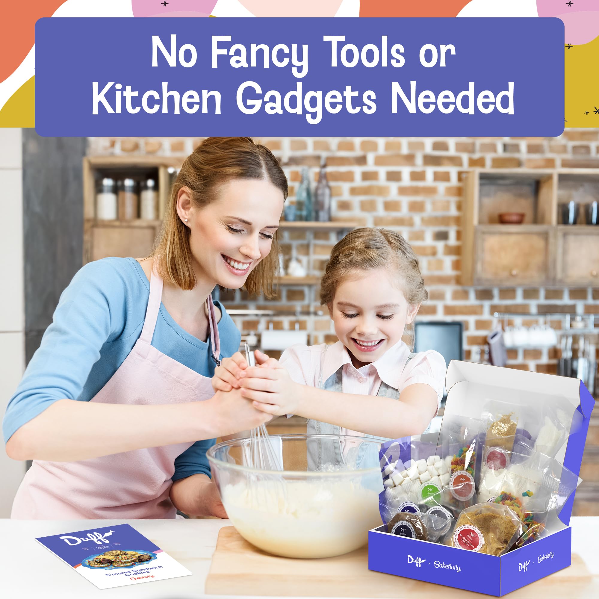 Baketivity kit beside an adult hand to show size and child-friendly scale