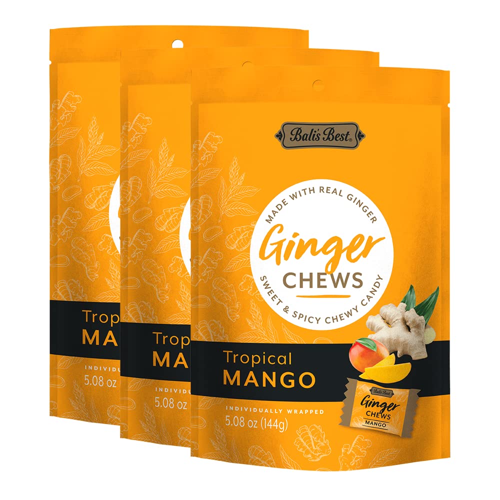 Bali's Best front packaging showing mango ginger chews and branding convenience