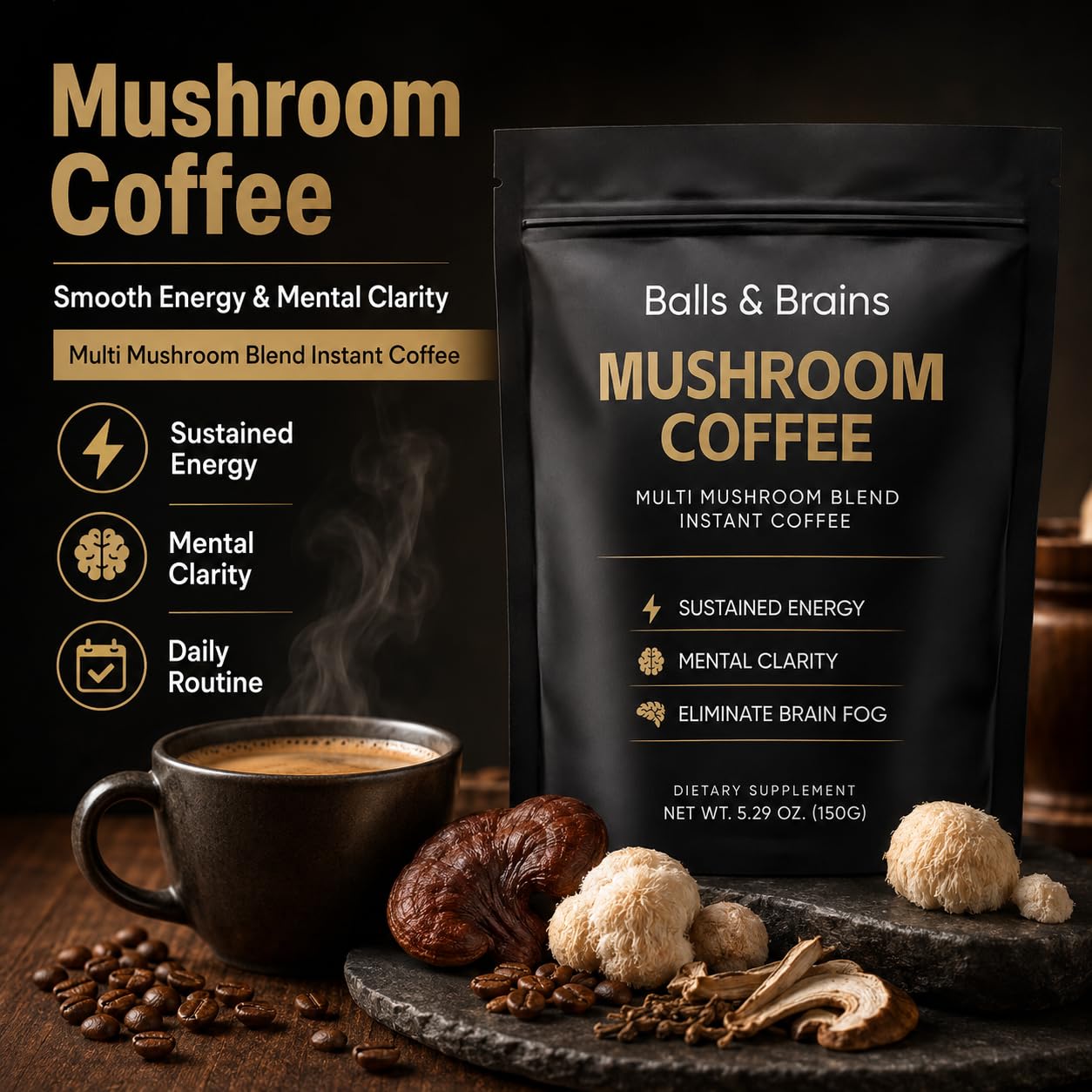 balls & brains powder texture close-up showcasing smooth instant mix for easy dissolution