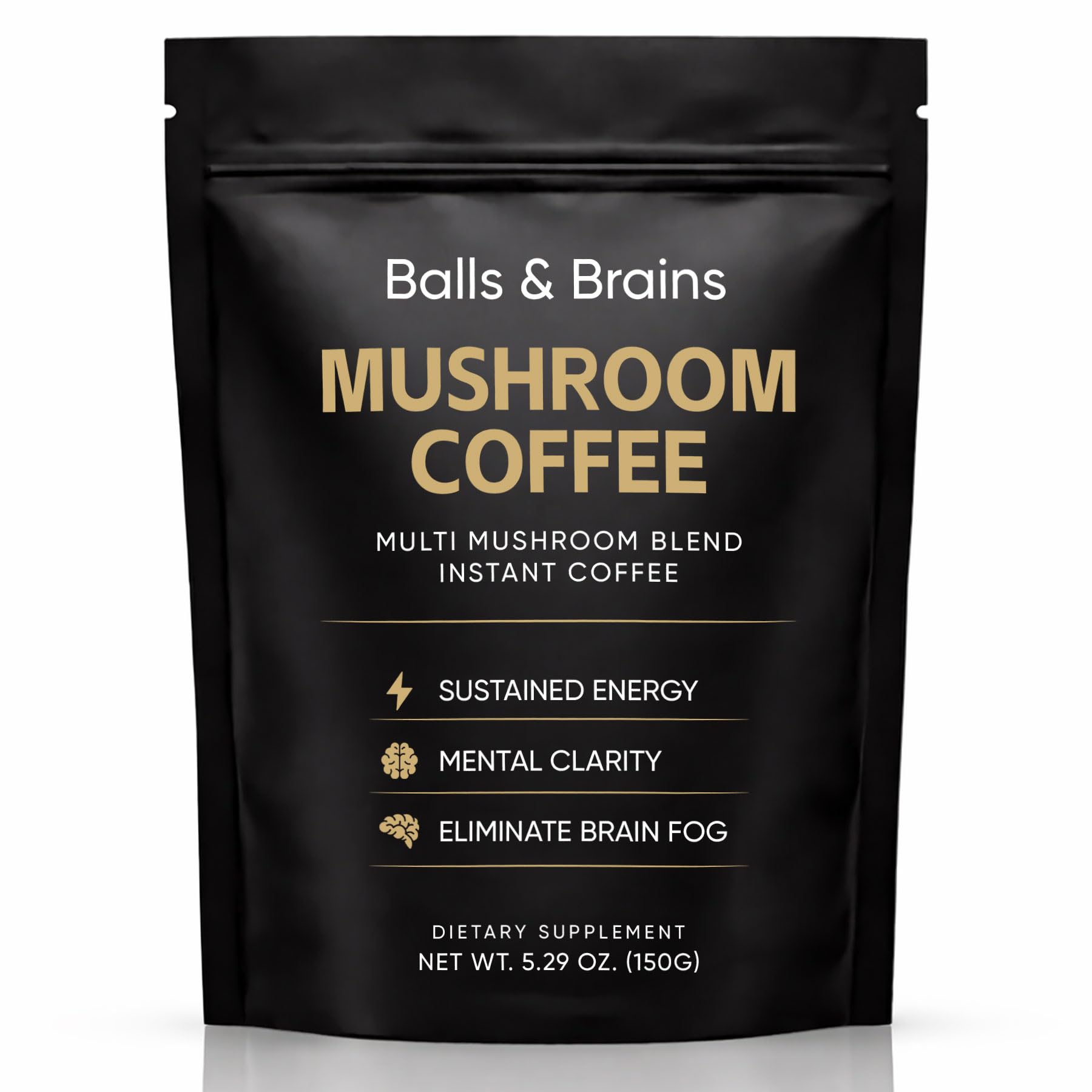 balls & brains front pouch image showing product and serving info for quick identification