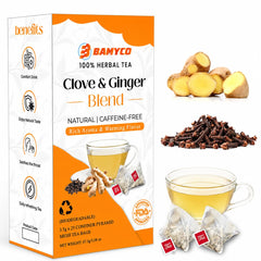 BAMYCO front packaging showing clove and ginger tea benefits
