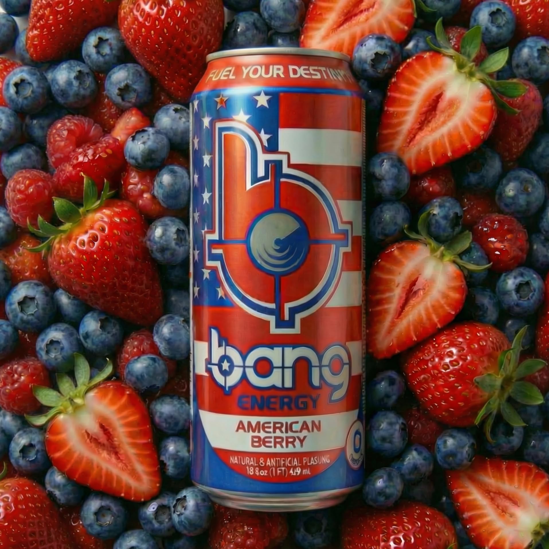 Bang American Berry 12-pack in lifestyle scene, conveying party and workout energy