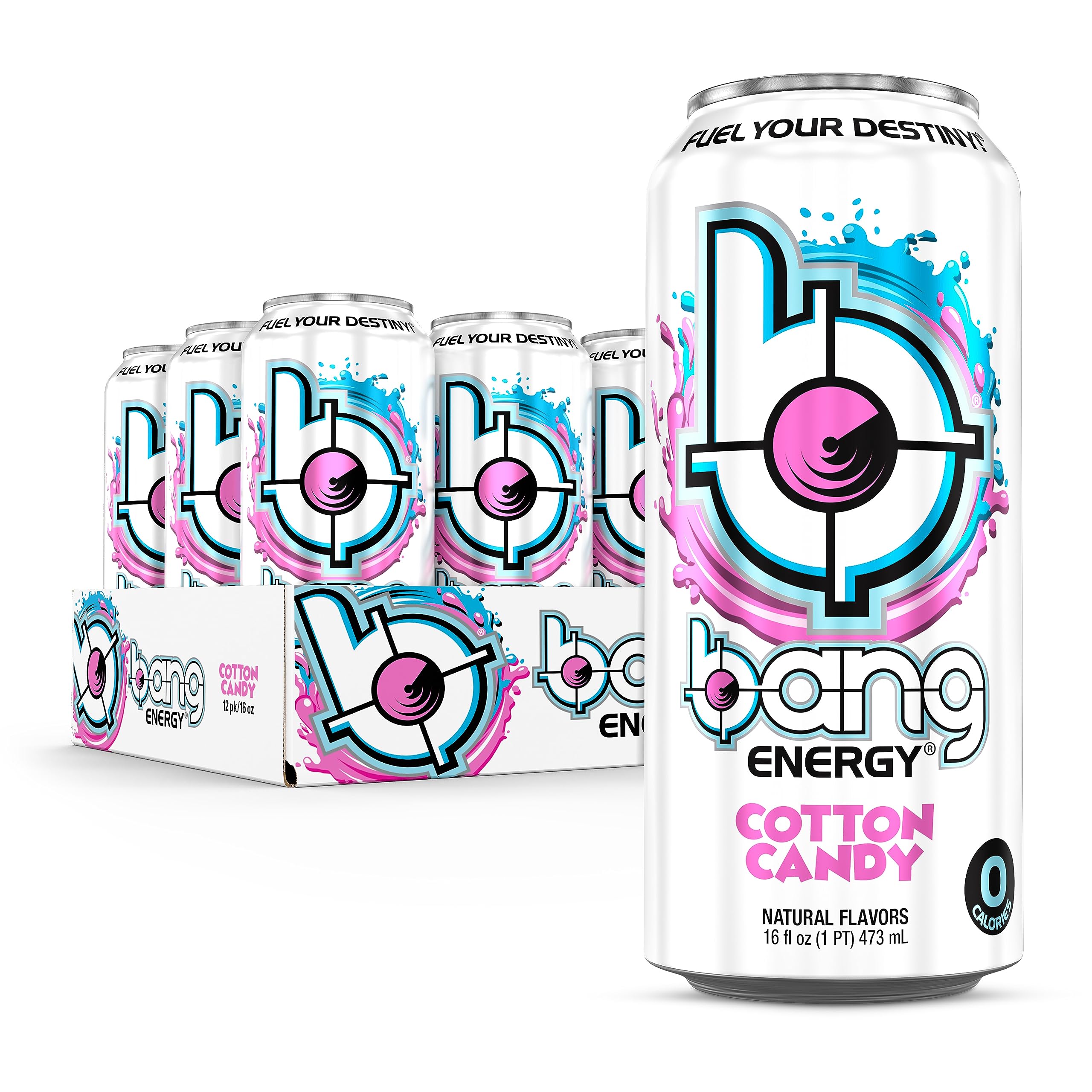 BANG cotton candy front can showing flavor and zero-calorie benefit