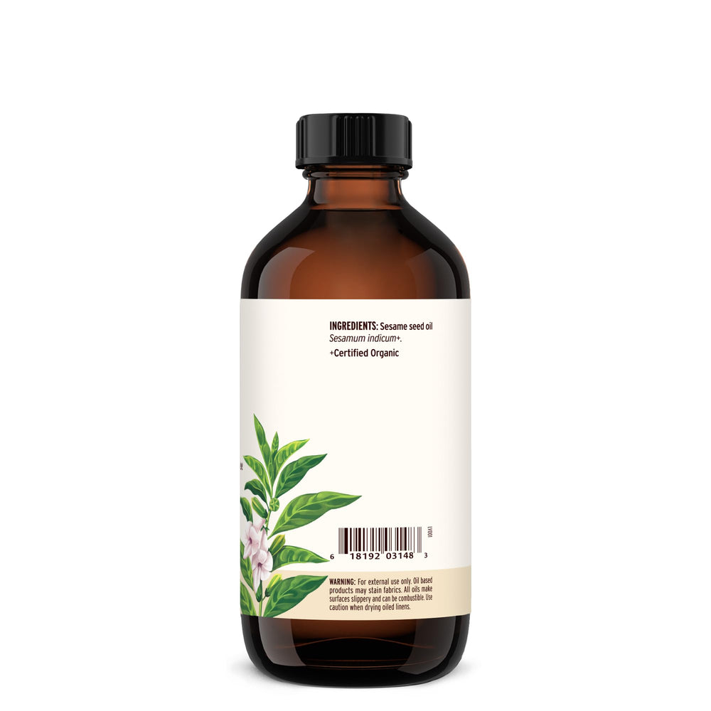 Sesame seeds with Banyan Botanicals bottle illustrating sustainable sourcing