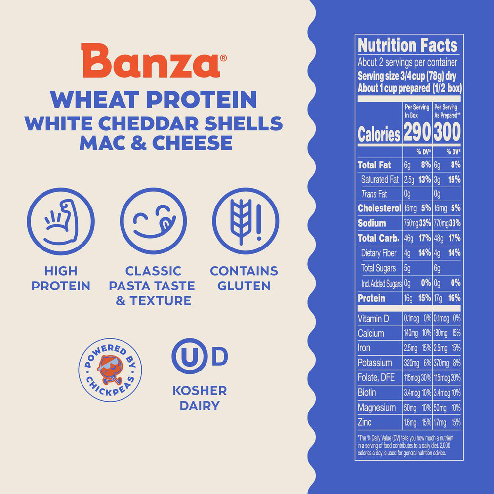 Banza close-up of wheat and chickpea macaroni texture for hearty bite