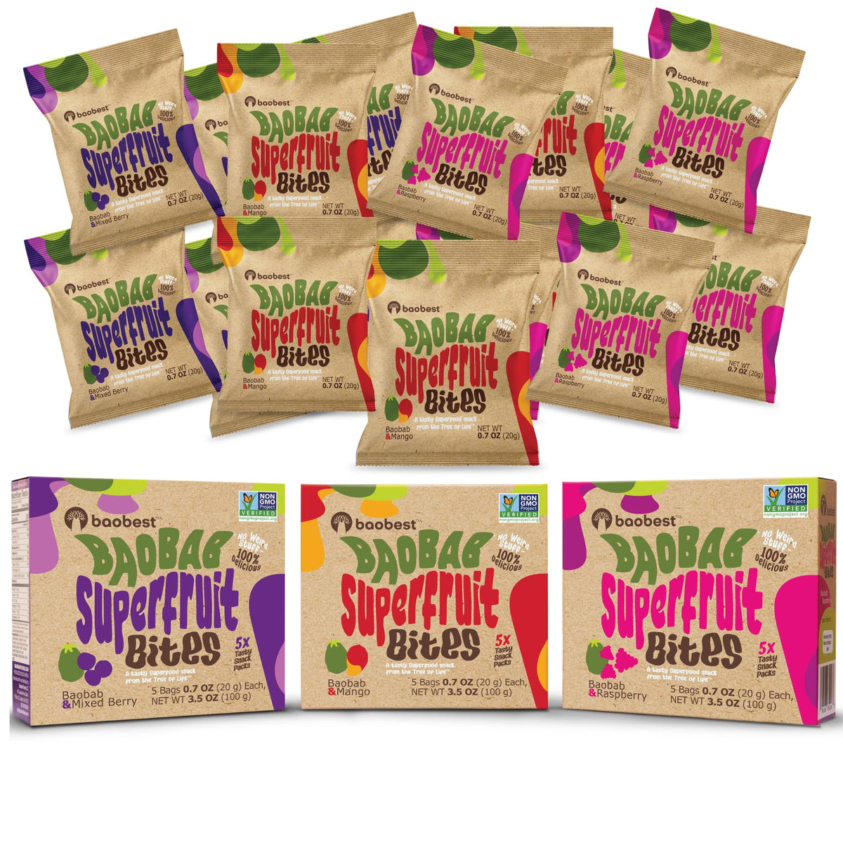 Baobest front packaging showing variety pack and serving count for easy selection