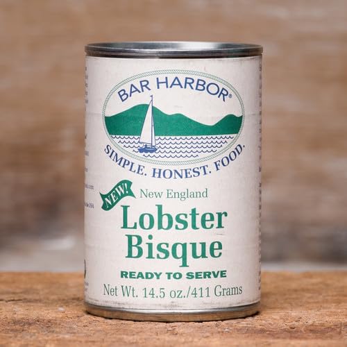 Bar Harbor label close-up highlighting lobster bisque ingredients and brand