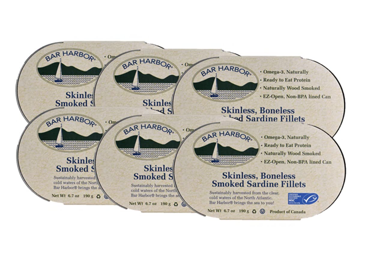 Bar Harbor front can showing smoked sardine label and convenient packaging benefit