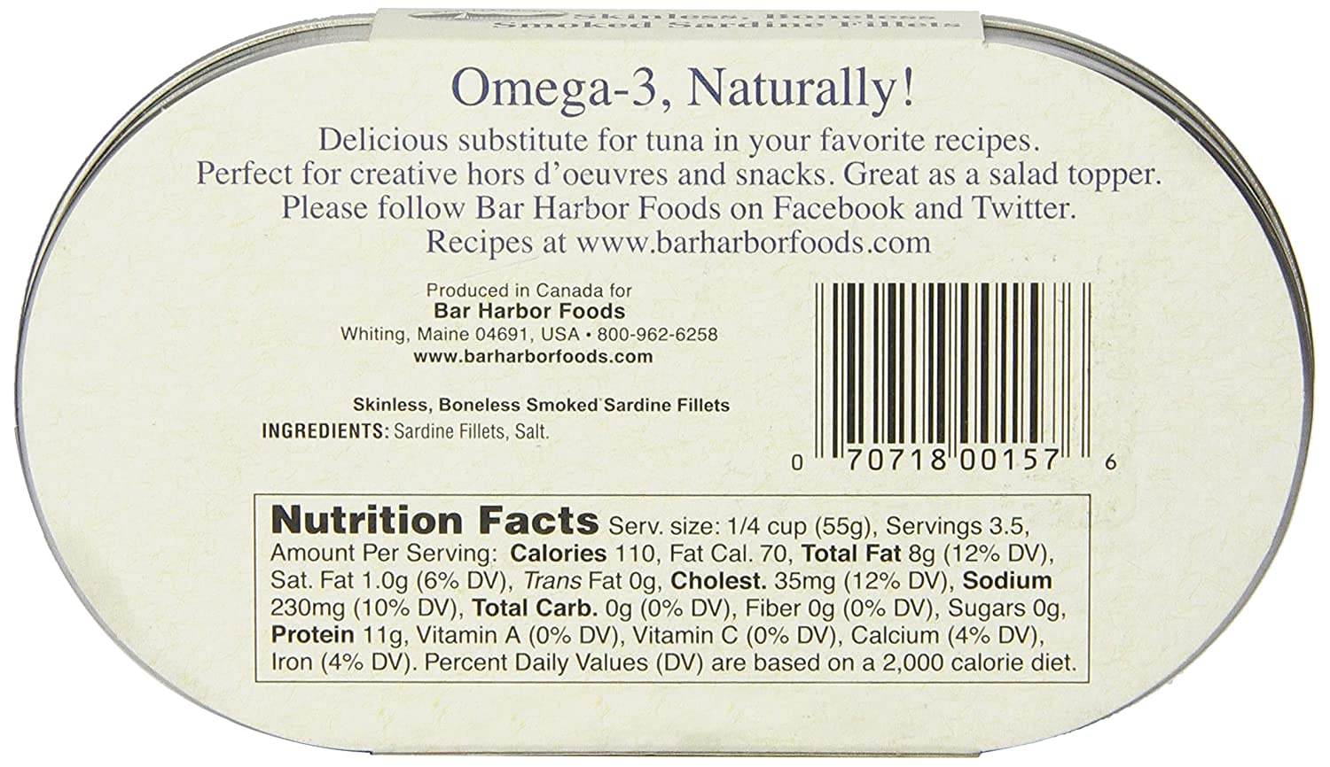 Bar Harbor open can revealing skinless boneless fillets for ready-to-eat convenience