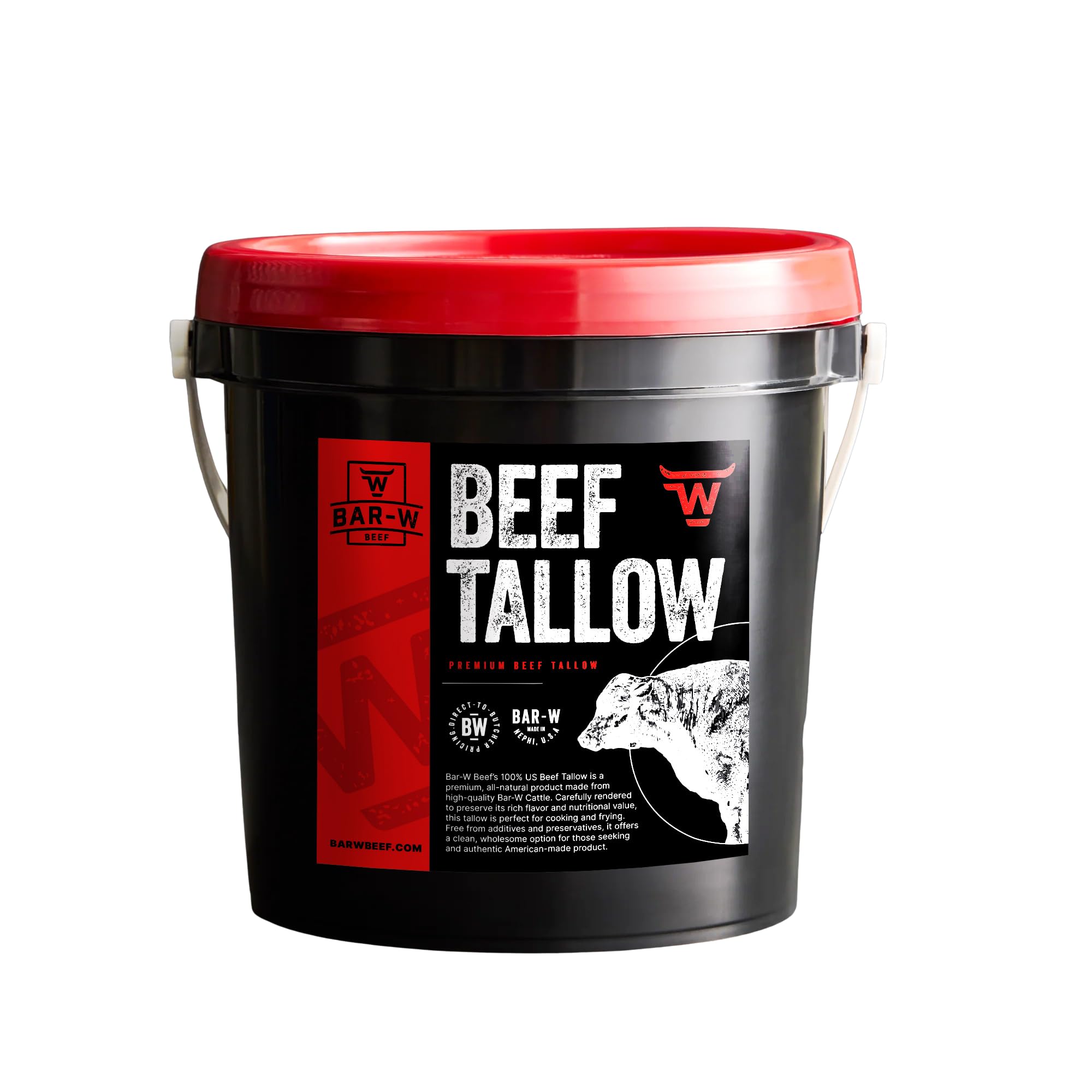 Bar-W Beef front pail showing full gallon packaging and clear labeling benefit