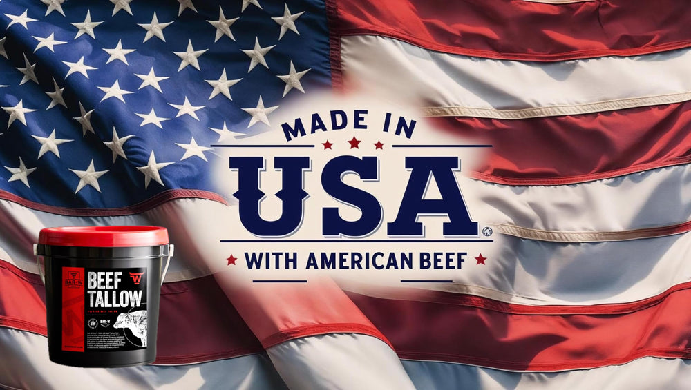 Bar-W Beef label close-up highlighting 100% pure tallow and U.S. sourcing benefit