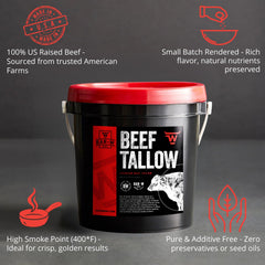 Bar-W Beef open pail showing smooth rendered tallow ready for cooking benefit