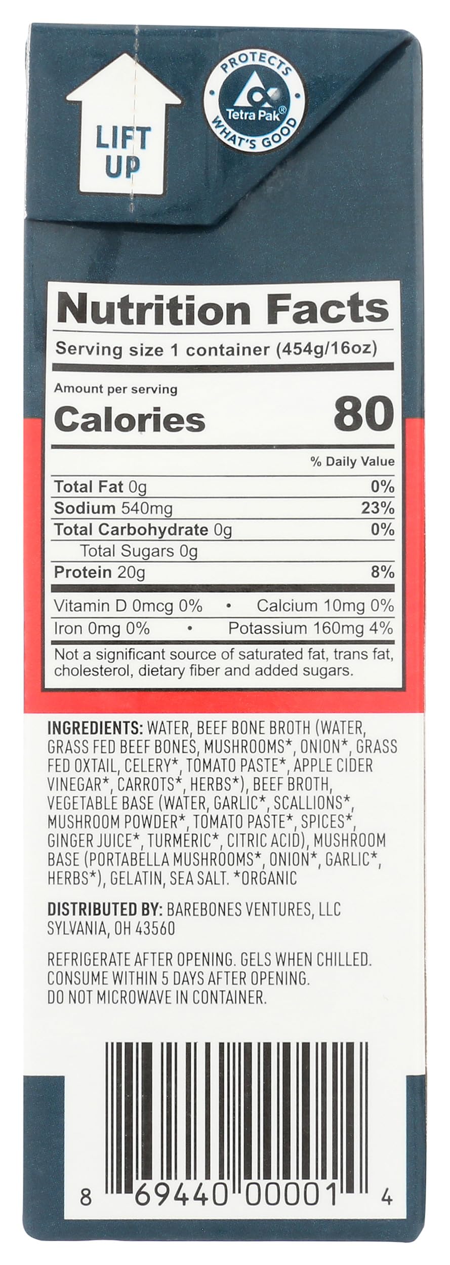 Bare Bones carton label detail showing ingredients and BPA-free packaging benefit