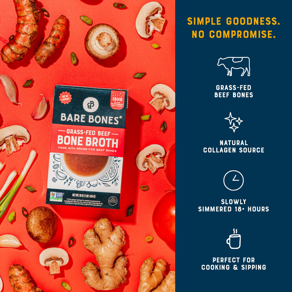 Bare Bones broth warmed in a mug for a comforting, quick savory snack