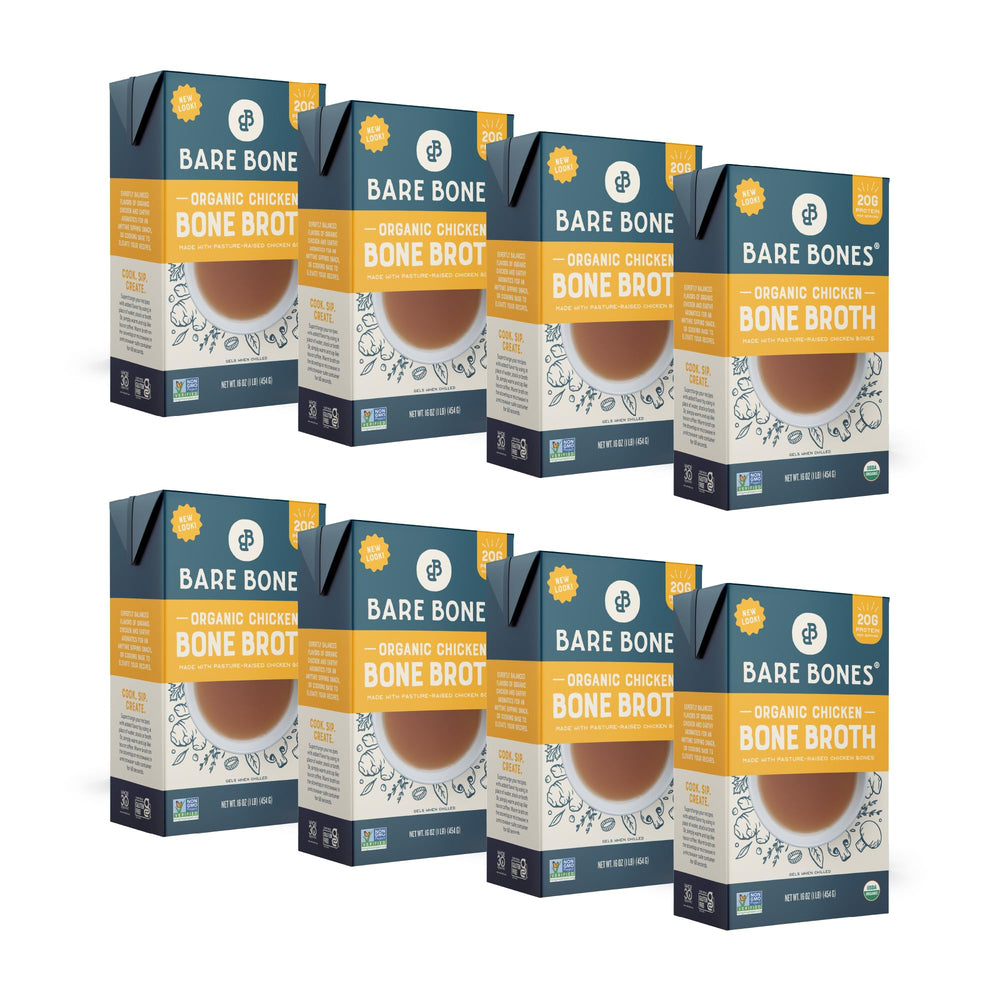 Bare Bones front packaging showing 16oz carton and label benefits