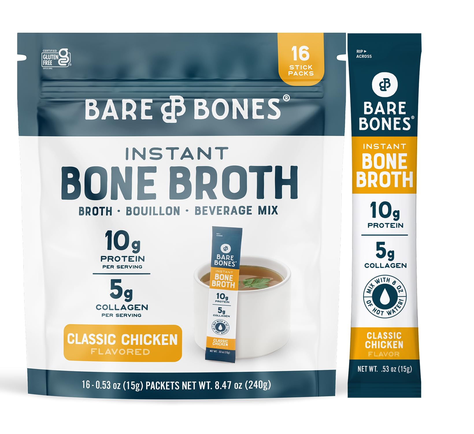 Bare Bones front packaging showing 16-count packets and product benefits