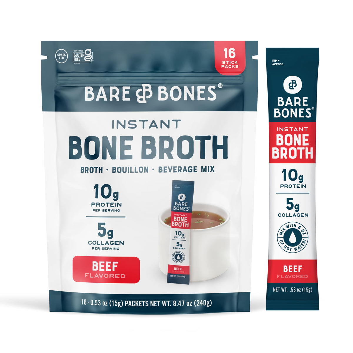 bare bones front packaging showing 16-pack, highlights portability and convenience