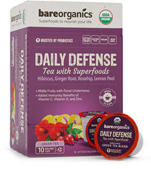 BareOrganics front packaging showing organic tea pods and benefits