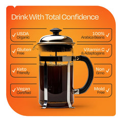 BareOrganics measured scoop of grounds demonstrating easy brewing and portioning