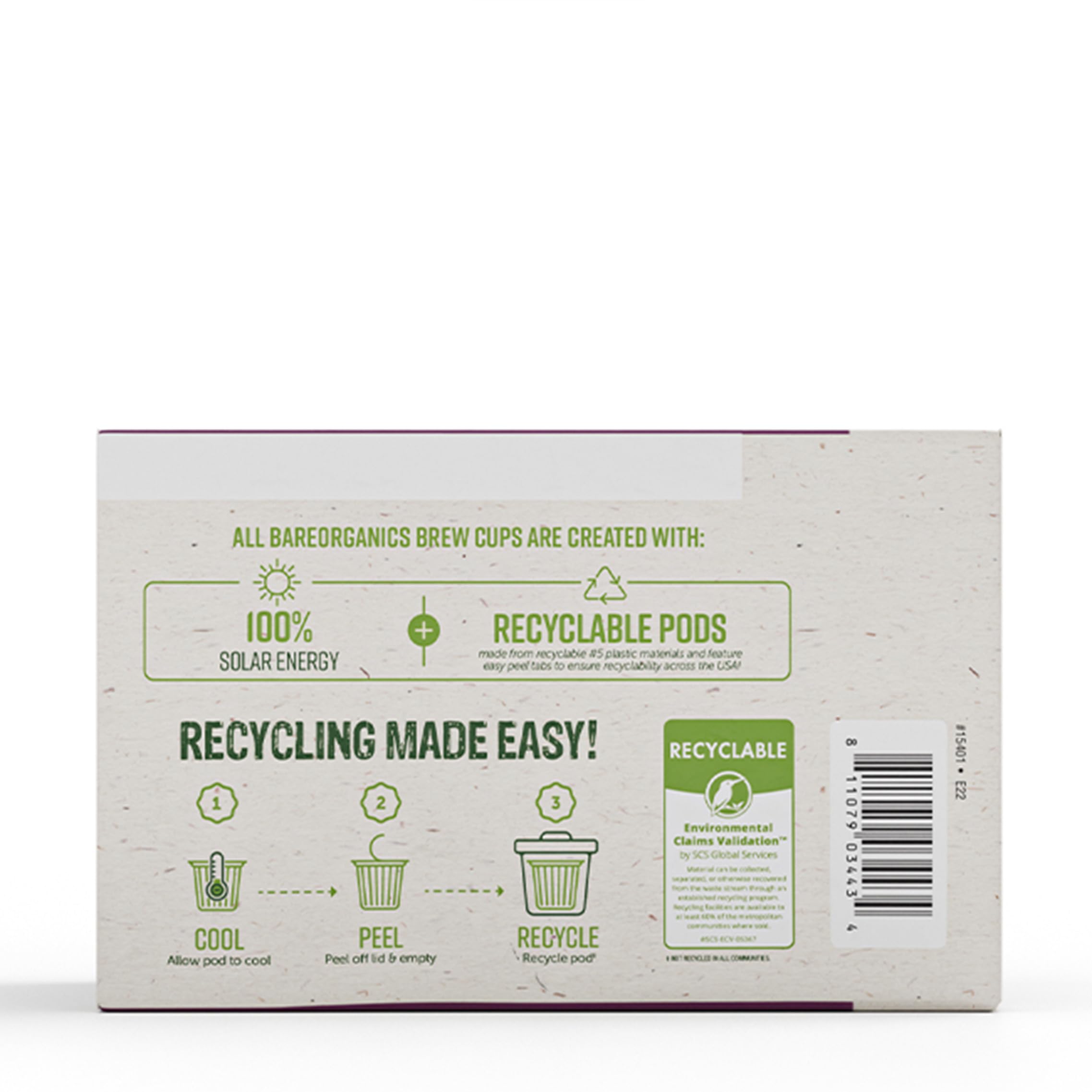 BareOrganics pod opened to show recyclable materials and biodegradable filter